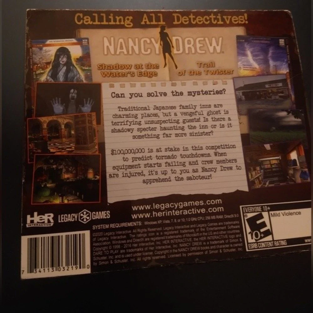 NEW PC Game 2 Pack - Nancy Drew TRAIL OF THE TWISTER + SHADOW AT THE WATERS EDGE